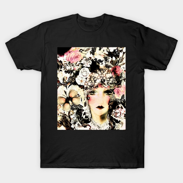 ART DECO COLLAGE FLAPPER ROSES,BUTTERFLIES AND BIRDS T-Shirt by jacquline8689